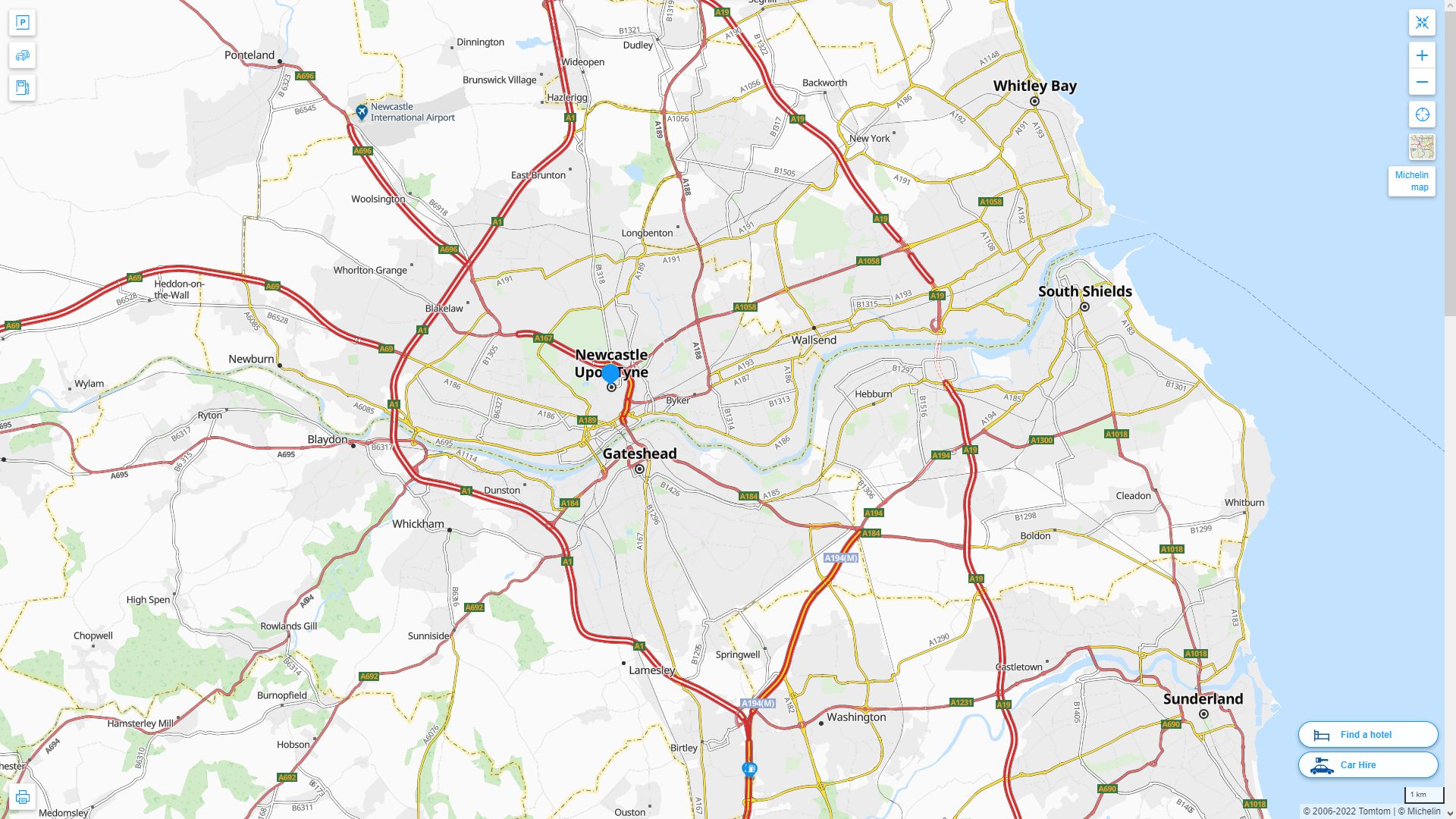 Newcastle Royaume Uni Autoroute et carte routiere